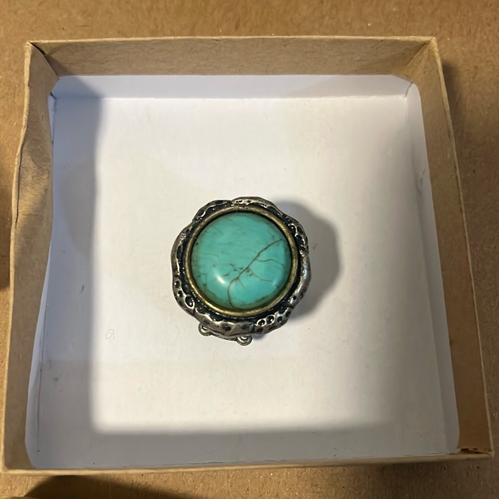 Turquoise and Metal vintage inspired stretchy ring